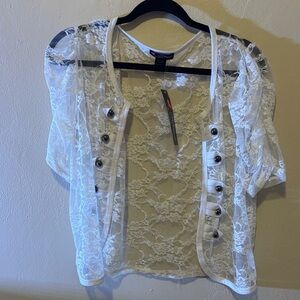 Delirious White Lace Blouse with Button Detail